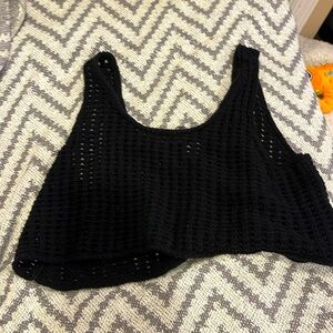 black crocheted see through cropped bathing suit cover